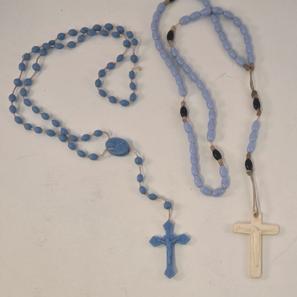 2 Rosaries Lucite Crucifix Vintage Cross Catholic Rosary Prayer Beads Faith